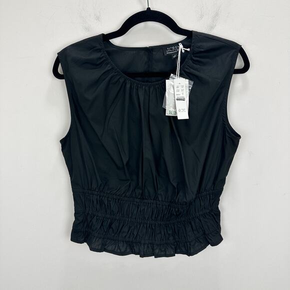 J.Crew Hyacinth Top Cotton Poplin Smocked Cinched Waist Classic Black Small NWT - Picture 2 of 9